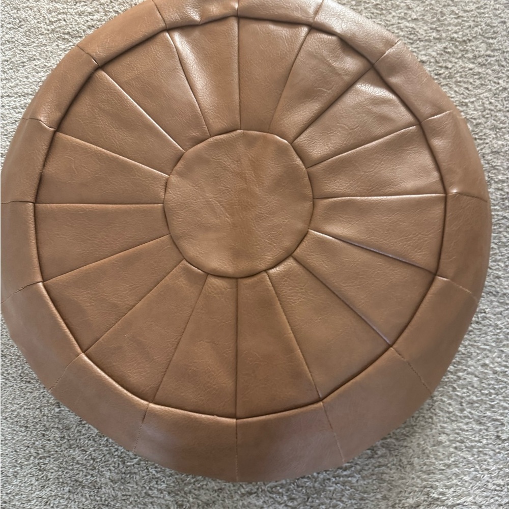 Elegant Brown Faux Leather Pouf